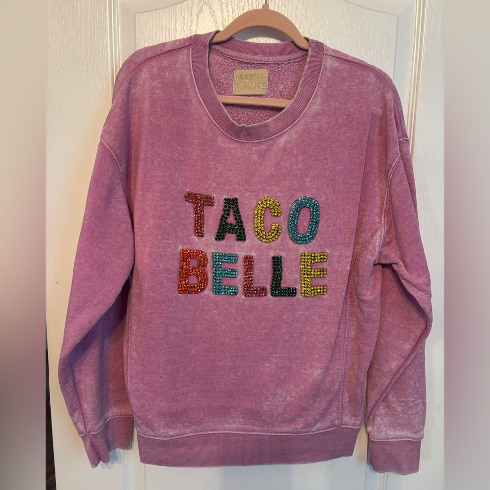 Judith March Pink Embellished 'TACO BELLE' Crewneck Sweatshirt